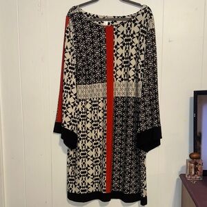 Emma & Michele Black and Red Geometric Long Sleeve Dress 3X